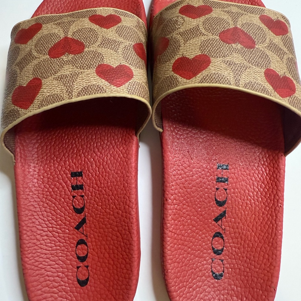 Coach Red and Brown Sandals for Chic Comfort